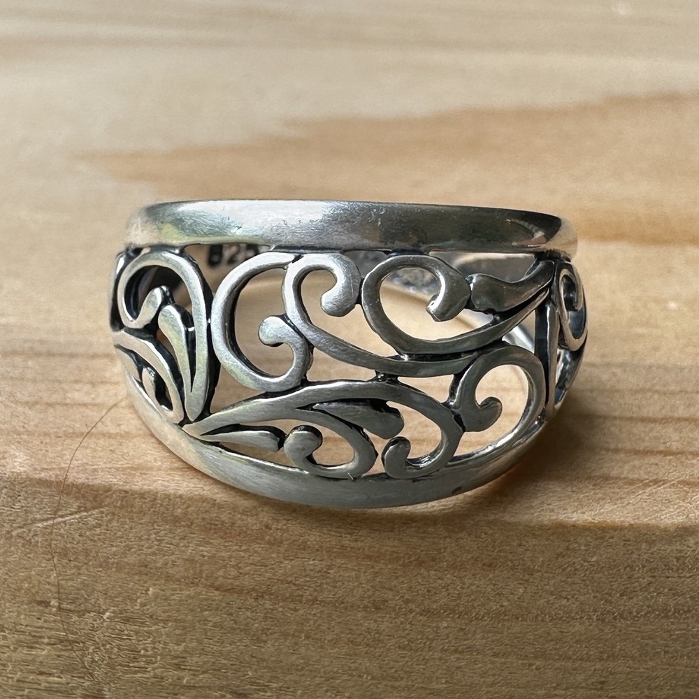 Premier Designs Wide Band Ring Size 7 Scroll Filigree Open 925 Sterling 2.6g